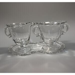 Vintage Fostoria Clear Glass Century Pattern Creamer & Sugar Set With Tray